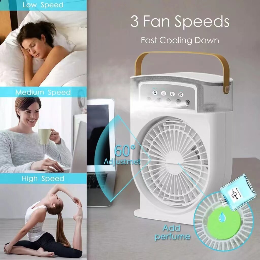 Air Con Radiator Fan Portable USB Air Conditioner Cooling Fan With 5 Sprays 7 Color Light 6 ...