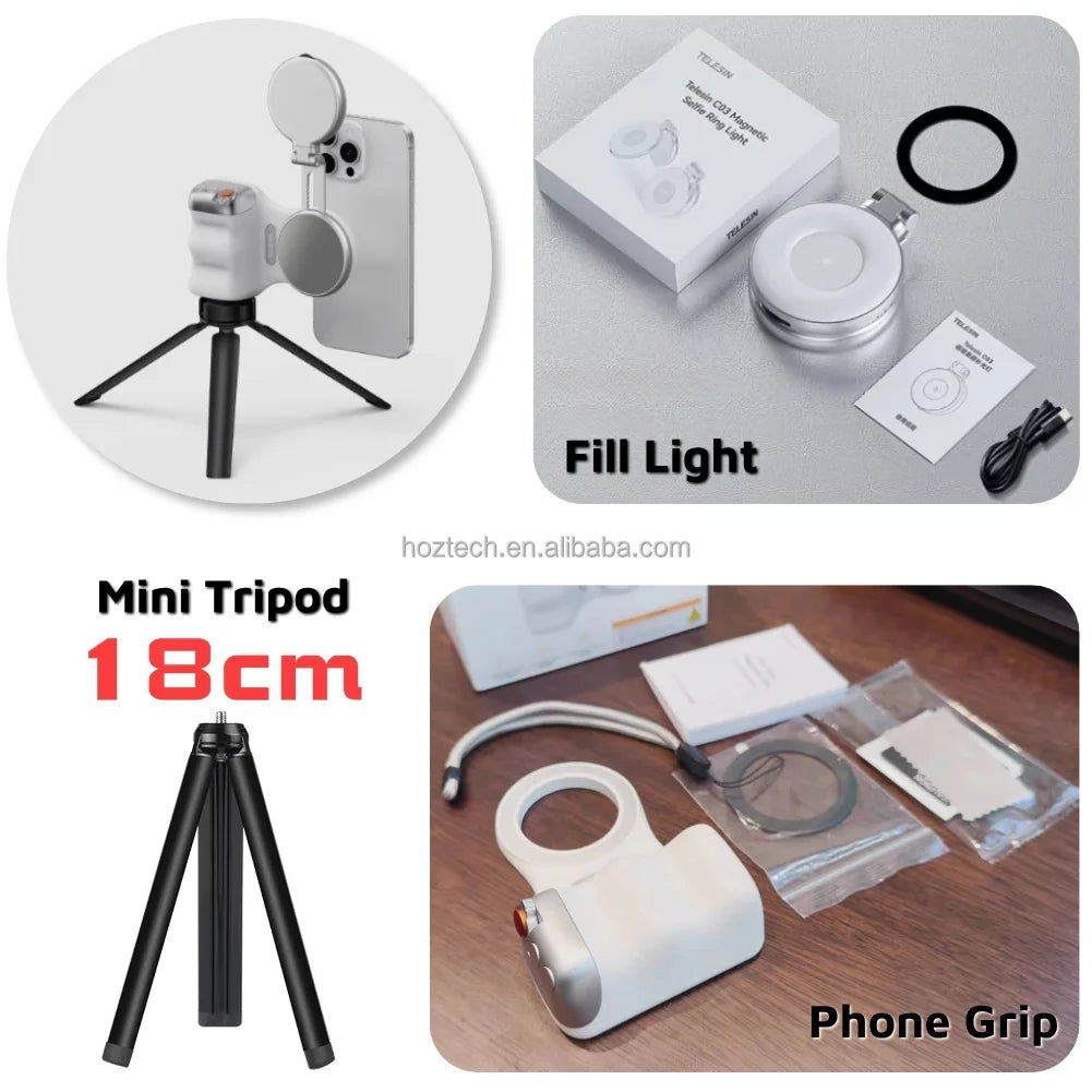 AllinOne Phone Camera Handle: Grip Remote & Fill Light for Perfect Shots