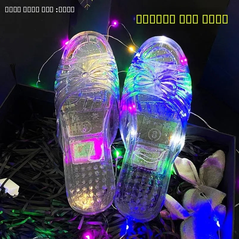Glowing Crystal Slippers Transparent Anti-Slip Birthday Gift Funny Sister Slippers Princ Sle Flat Heel Plastic Slippers
