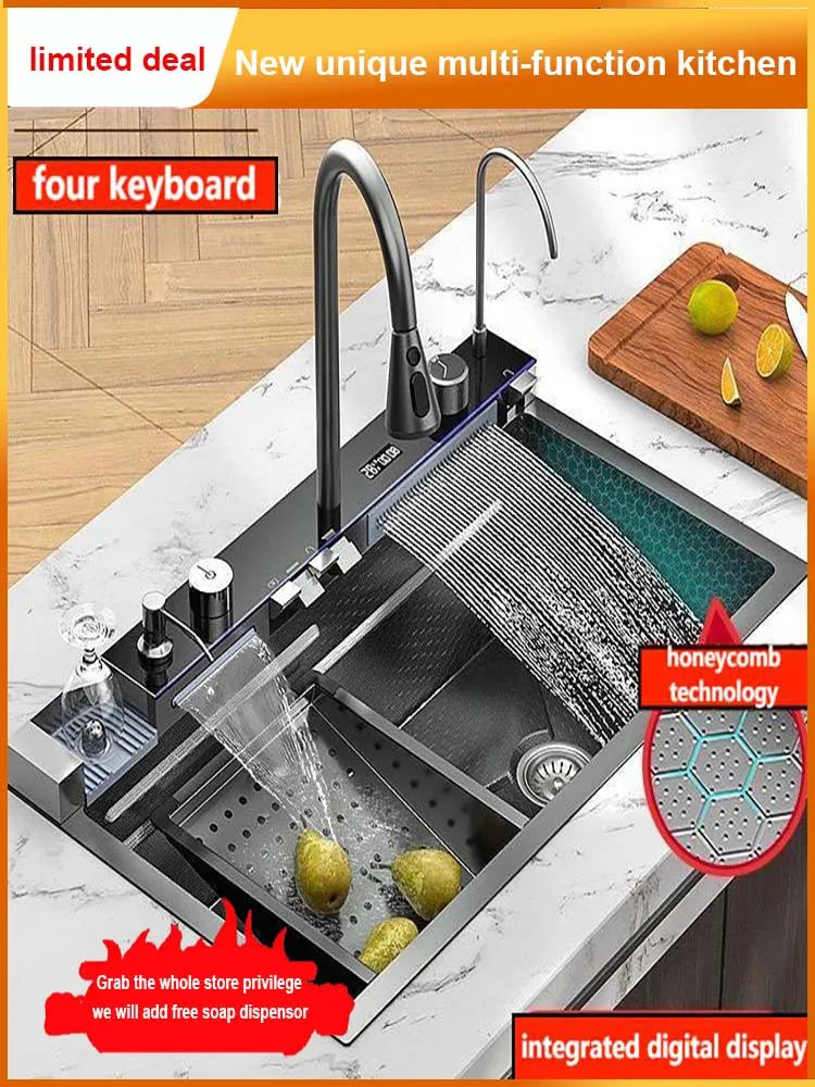 Cocina Integrated Waterfall Kitchen Sink Honeycomb Technology Large Di ...