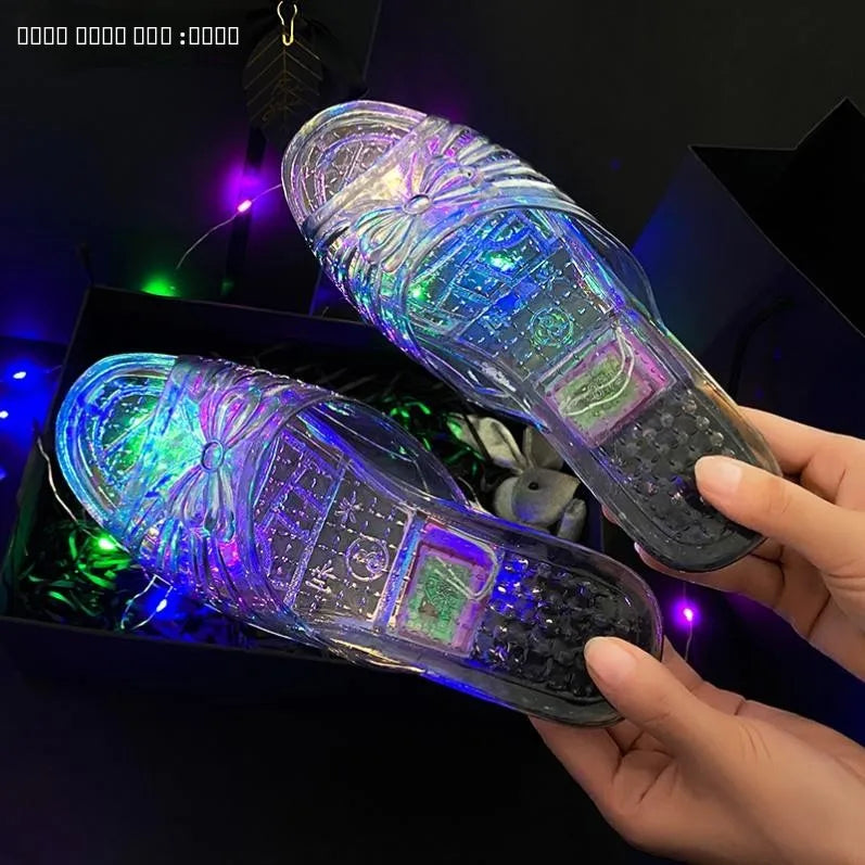 Glowing Crystal Slippers Transparent Anti-Slip Birthday Gift Funny Sister Slippers Princ Sle Flat Heel Plastic Slippers