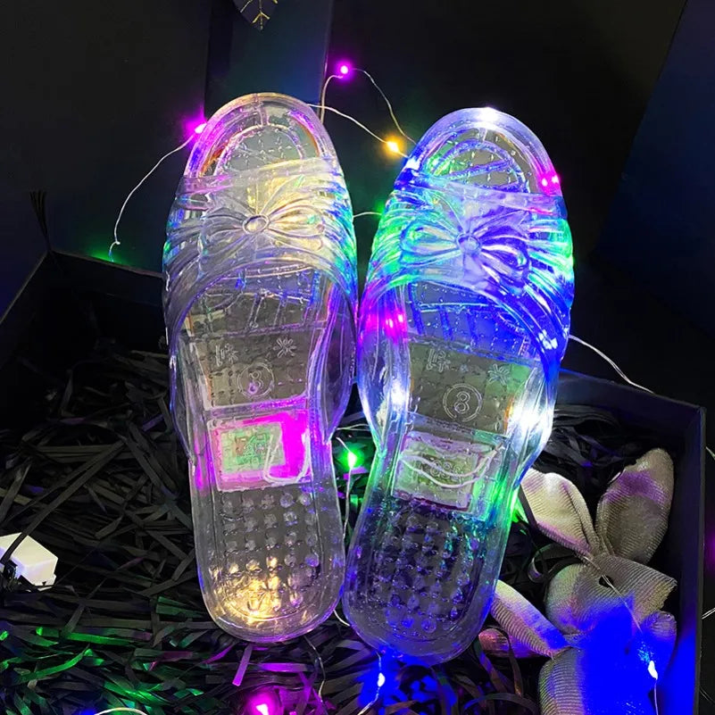 Glowing Crystal Slippers Transparent Anti-Slip Birthday Gift Funny Sister Slippers Princ Sle Flat Heel Plastic Slippers