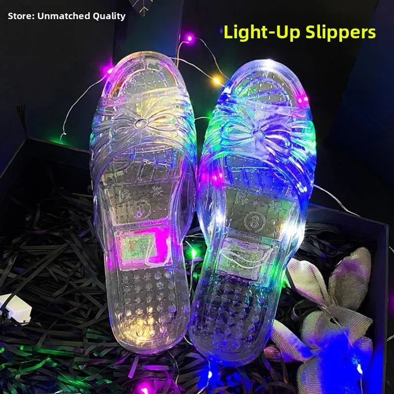 Glowing Crystal Slippers Transparent Anti-Slip Birthday Gift Funny Sister Slippers Princ Sle Flat Heel Plastic Slippers