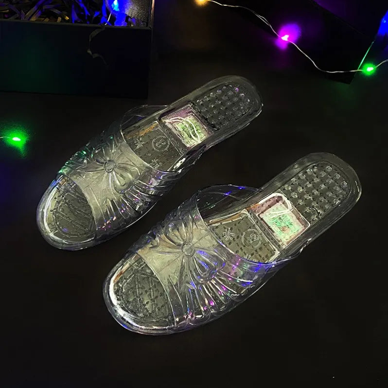 Glowing Crystal Slippers Transparent Anti-Slip Birthday Gift Funny Sister Slippers Princ Sle Flat Heel Plastic Slippers