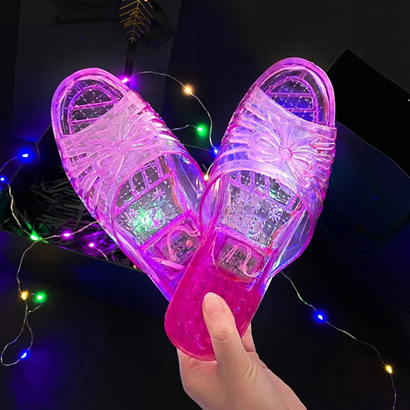 Glowing Crystal Slippers Transparent Anti-Slip Birthday Gift Funny Sister Slippers Princ Sle Flat Heel Plastic Slippers