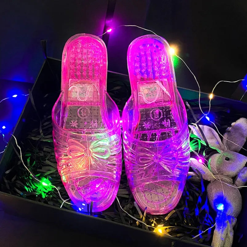 Glowing Crystal Slippers Transparent Anti-Slip Birthday Gift Funny Sister Slippers Princ Sle Flat Heel Plastic Slippers
