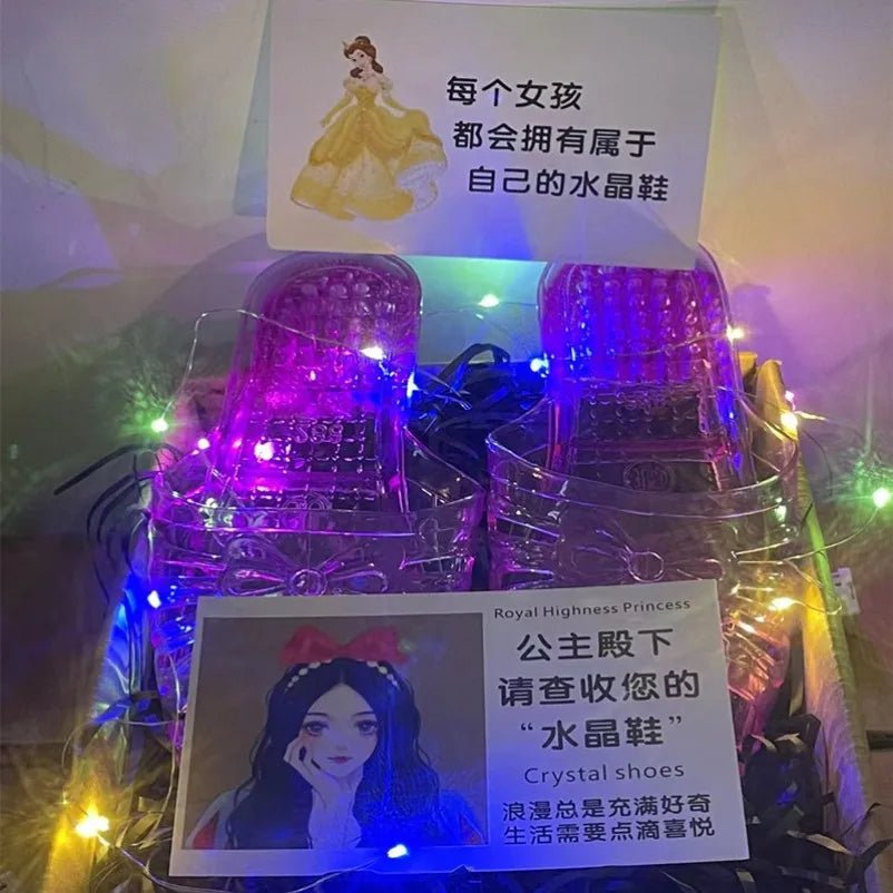 Glowing Crystal Slippers Transparent Anti-Slip Birthday Gift Funny Sister Slippers Princ Sle Flat Heel Plastic Slippers