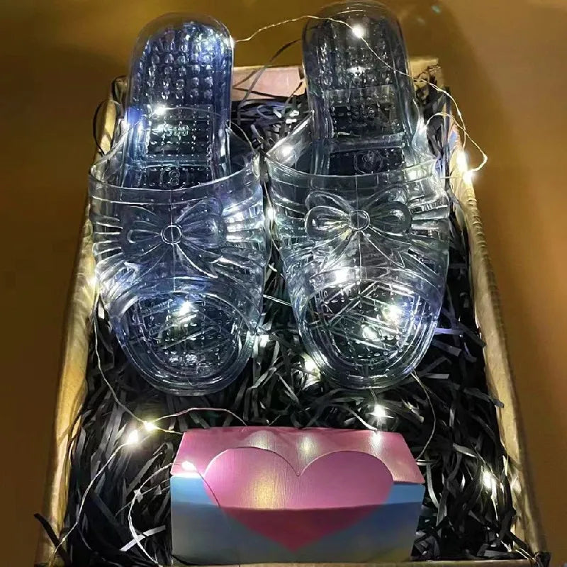 Glowing Crystal Slippers Transparent Anti-Slip Birthday Gift Funny Sister Slippers Princ Sle Flat Heel Plastic Slippers