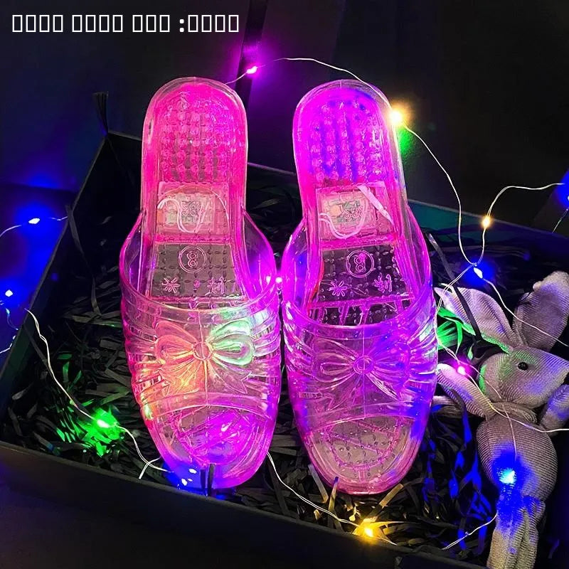 Glowing Crystal Slippers Transparent Anti-Slip Birthday Gift Funny Sister Slippers Princ Sle Flat Heel Plastic Slippers