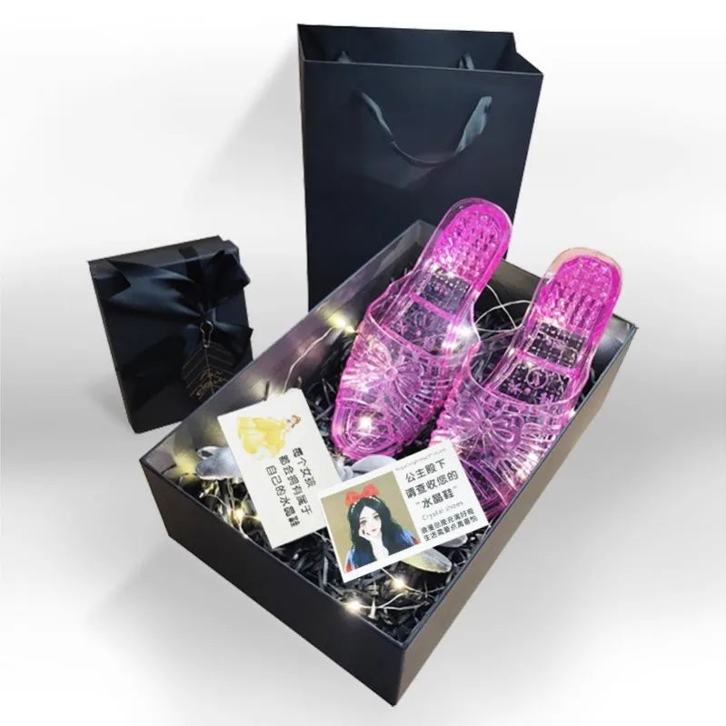 Glowing Crystal Slippers Transparent Anti-Slip Birthday Gift Funny Sister Slippers Princ Sle Flat Heel Plastic Slippers