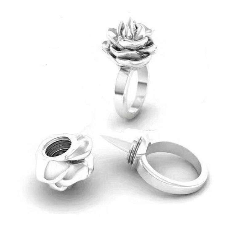 Ladies Ring Silver Adjustable Flowers