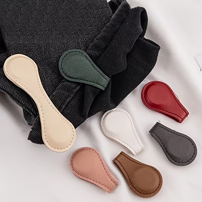 Multi-functional Magnetic Clothing Clips - No-Sew Waist Tightener, Sleeve Holders for Rolled Up Sleeves, Leather Magnetic Pants Cuff & Hem Adjuster, Multi-purpose Leather Bookmark
