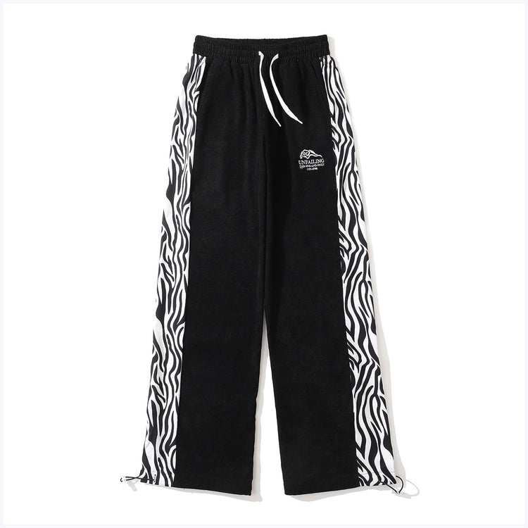 Paneled Zebra Pattern Straight-leg Slacks