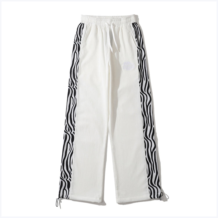 Paneled Zebra Pattern Straight-leg Slacks