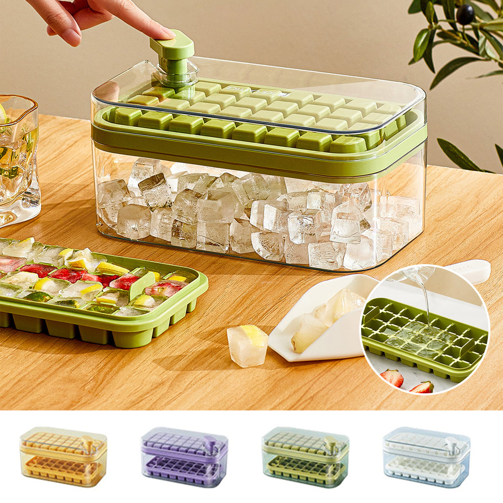 One-button Press Type Ice Mold Box Plastics Ice Cube Maker Ice Tray Mold With Storage Box With Lid Bar Kitchen Accessories