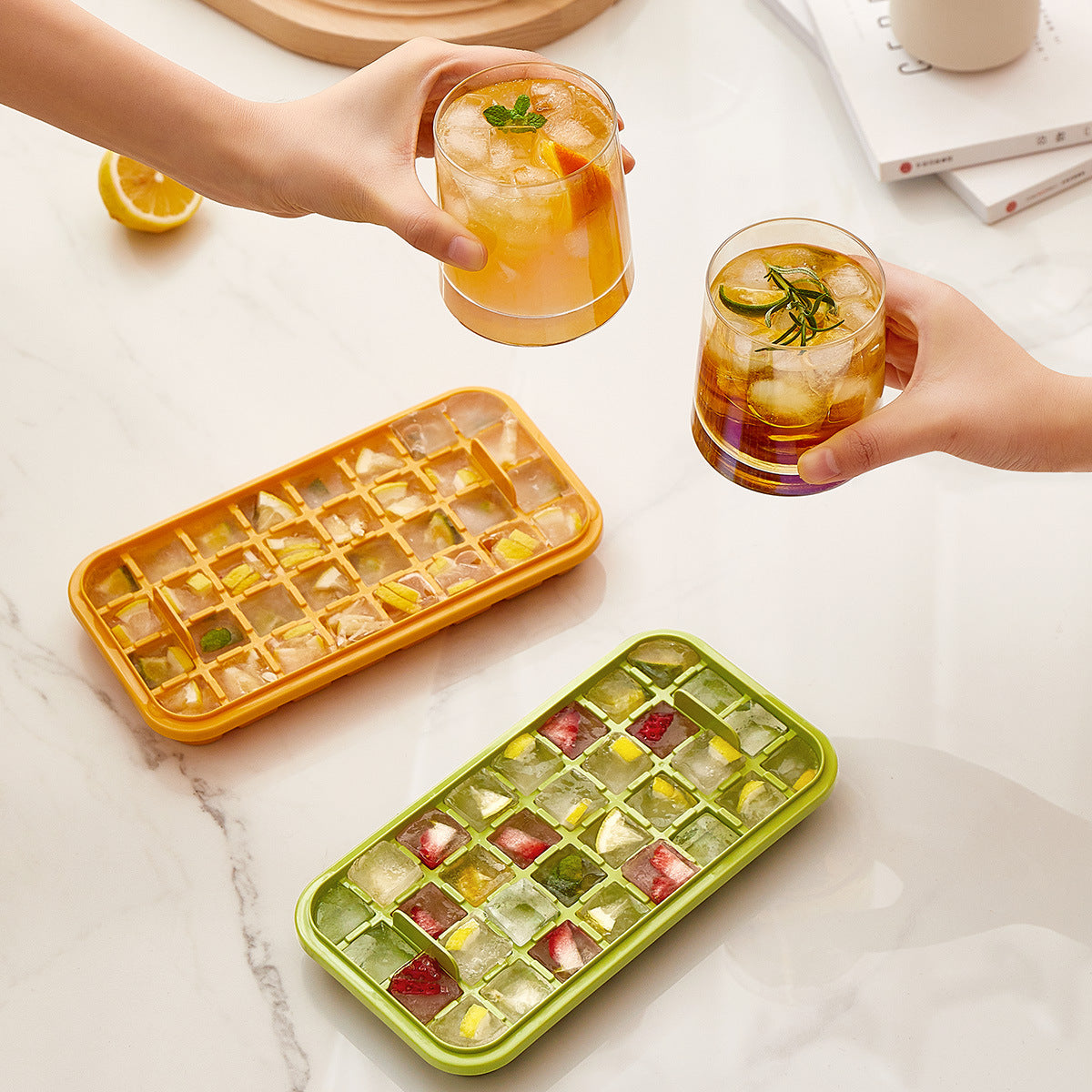 One-button Press Type Ice Mold Box Plastics Ice Cube Maker Ice Tray Mold With Storage Box With Lid Bar Kitchen Accessories